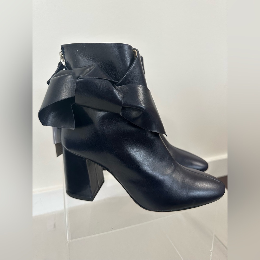Zara Navy Heeled Boots with Bow Detail